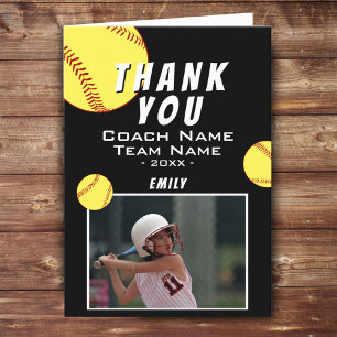 Carte photo de softball noir Merci