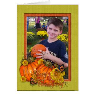 Carte photo de Thanksgiving avec citrouilles