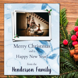 Carte photo de vacances à plat Feuille bleu