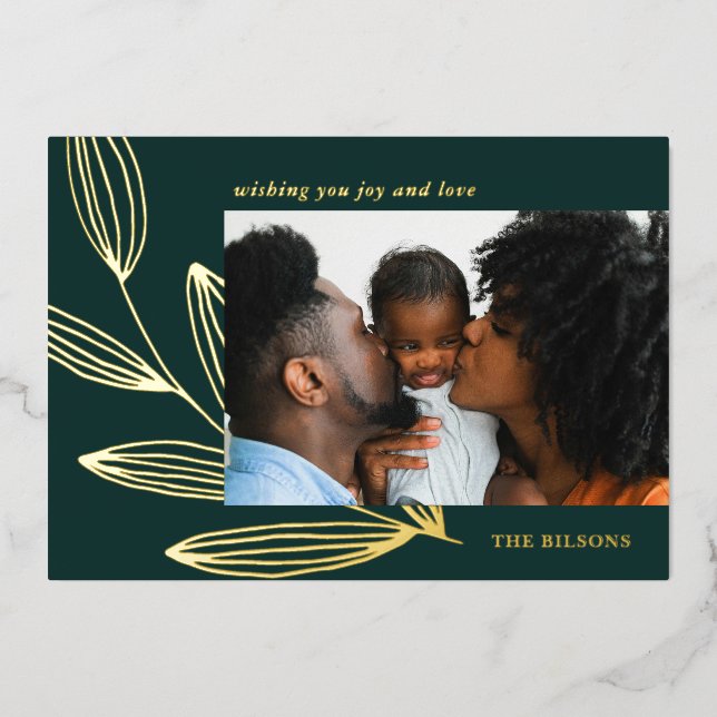 Carte photo de vacances Chic Sprout Green et Gold  (Recto)