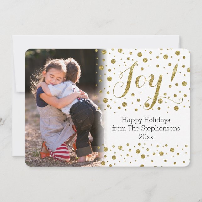 Carte photo de vacances de joie de confettis d'or (Devant)