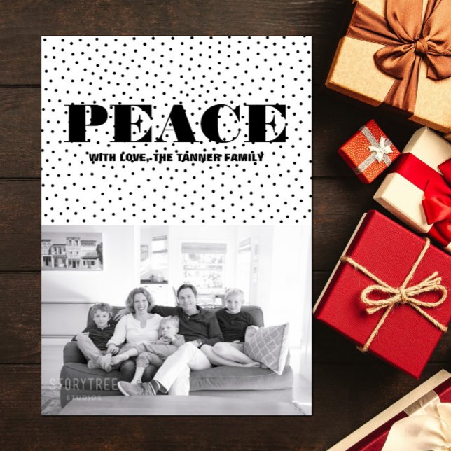Carte photo de vacances de la Paix Pointe | Noir (Dotted Peace Holiday Photo Card - Black)
