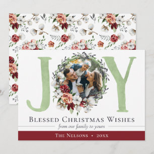 Carte Photo de vacances de Noël avec fleurs de coton du
