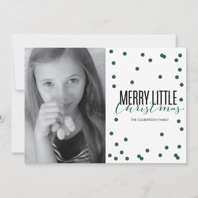 Carte Photo de Vacances Festive Verte Pointillée (Devant)