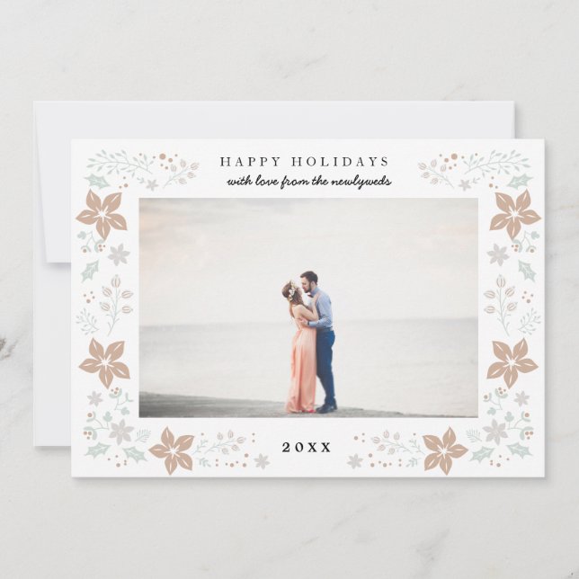 Carte photo de vacances Floral Frame en or (Devant)