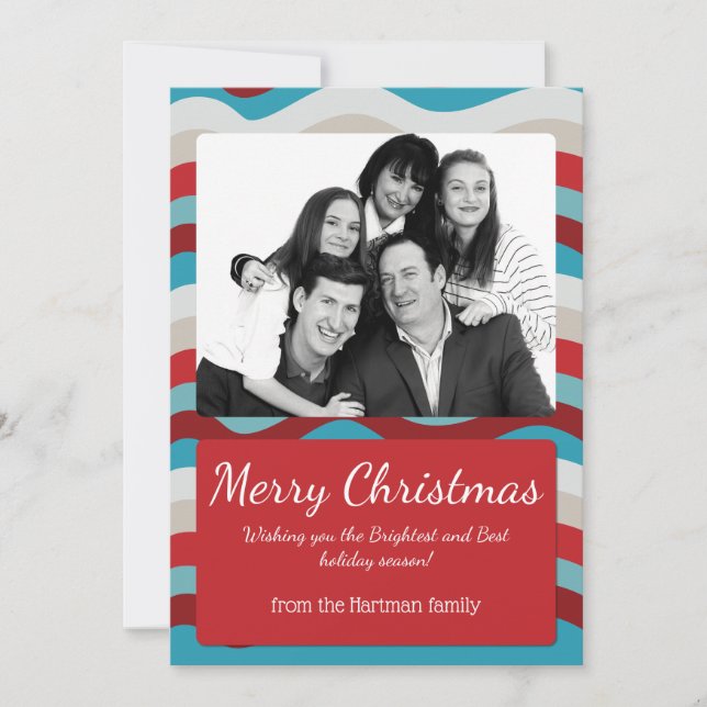 Carte photo de vacances Red & Blue Wavy Christmas  (Devant)
