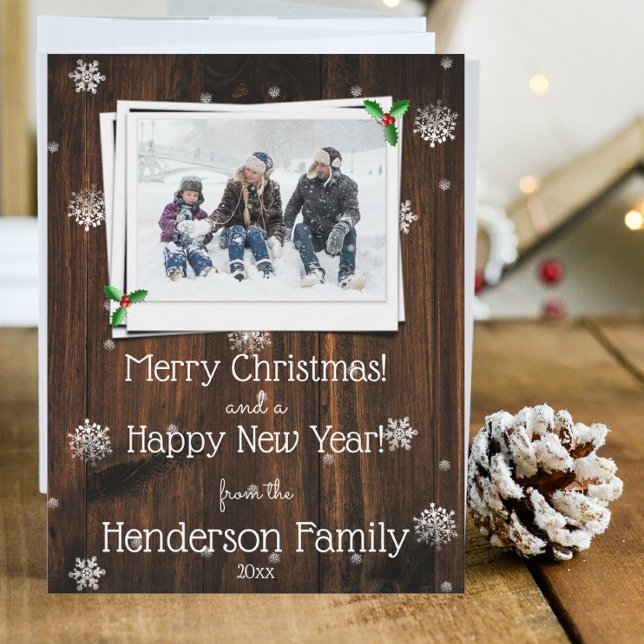Carte photo de vacances Rustique en bois (Rustic Wooden Photo Christmas Card)