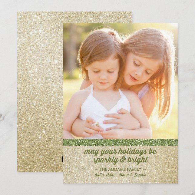 Carte photo de vacances Sparkly in Green & Gold Pa (Devant / Derrière)
