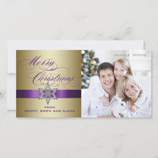 Carte photo de voeux de Noël Joyeux d'or violet (Devant)