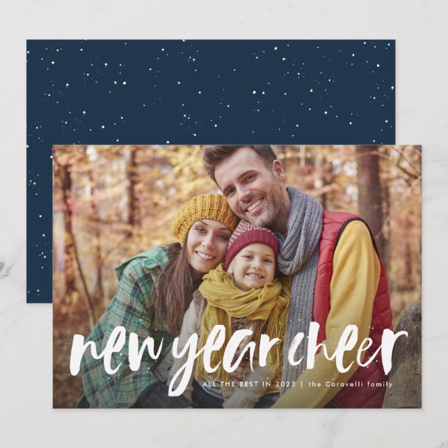 Carte photo d'écriture amusant du Nouvel An (Devant / Derrière)