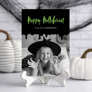 Carte photo d'Halloween vert de chaux de sang