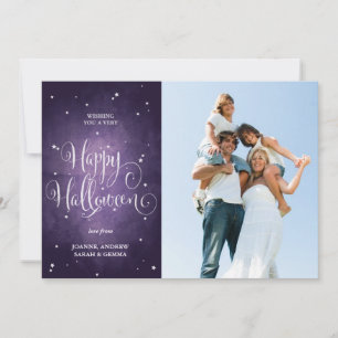 Carte photo d'Halloween violet étoiles vintages