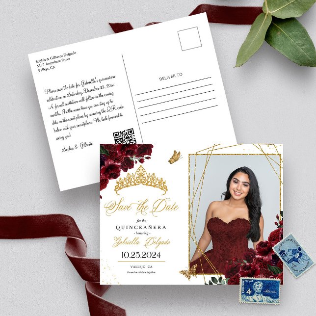Carte photo D'Or Bourgogne Quinceañera Enregistrer (Créateur téléchargé)