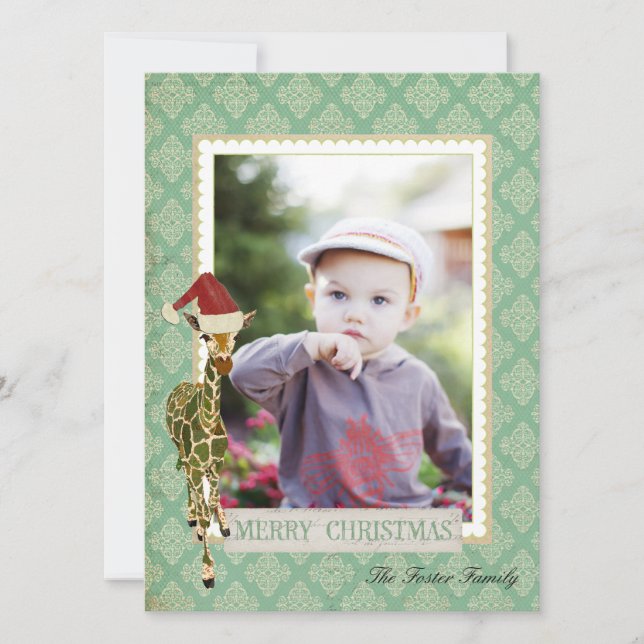 Carte photo d'or de Noël de girafe de jade (Devant)