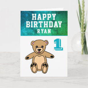 Carte Photo d'ourson mignon pour garçon 1er anniversaire