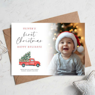 Carte Photo du 1er Camion de Noël du bébé Arbre de Noël