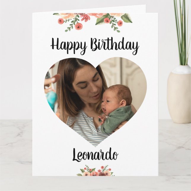Carte Photo du coeur Script personnalisé Anniversaire (Devant)