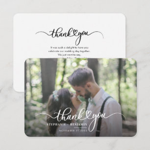 Carte Photo du jour de mariage moderne Merci Lettré à la