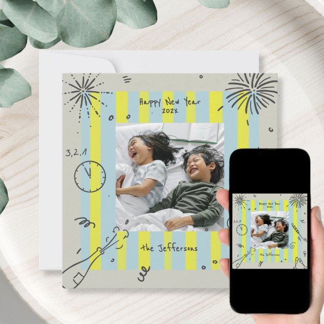 Carte photo du Nouvel An du gribouillage (Créateur téléchargé)