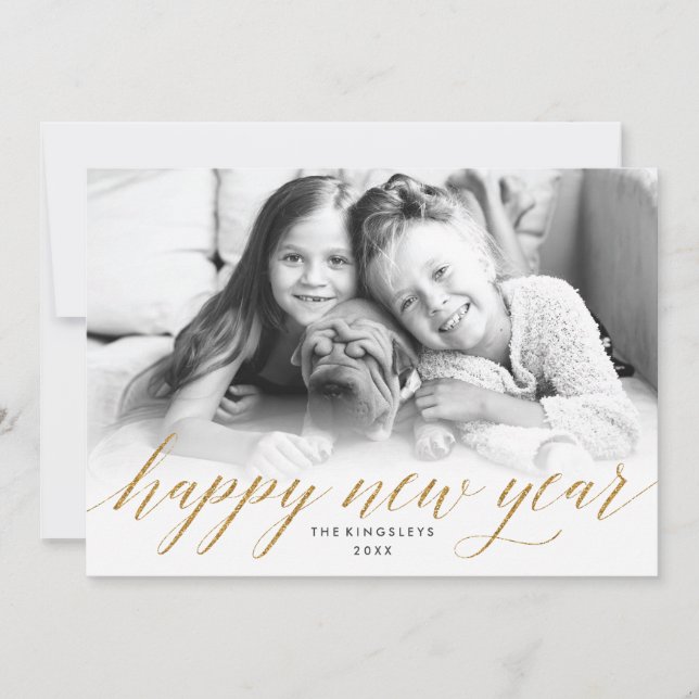 Carte photo du Nouvel An Glittery en Parties scint (Devant)