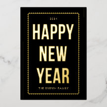 Carte photo du Nouvel An Golden Happy sur Noir