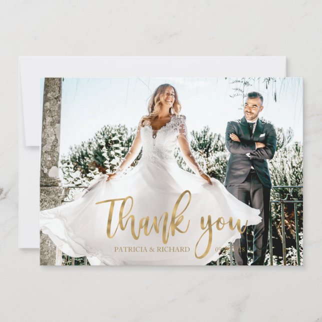 Carte Photo Elegant Calligraphie Mariage Merci (Devant)