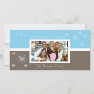 Carte photo élégant de flocon de neige (brun-bleu)
