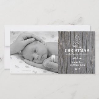 Carte photo en bois gris rustique d'arbre de Noël