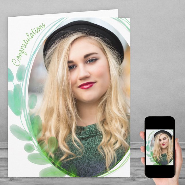 Carte Photo encadrée de feuille d'aquarelle Félicitation (Créateur téléchargé)