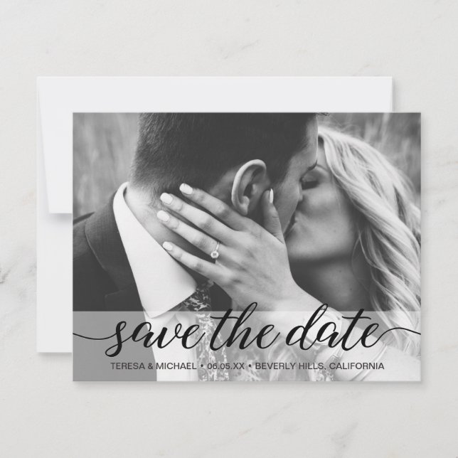 Carte Photo Enregistrer la date élégant script Mariage s (Devant)