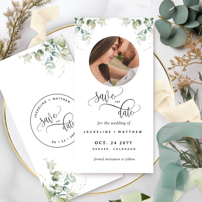 Carte Photo et mariage verdoyant Enregistrer la date Sig (Créateur téléchargé)