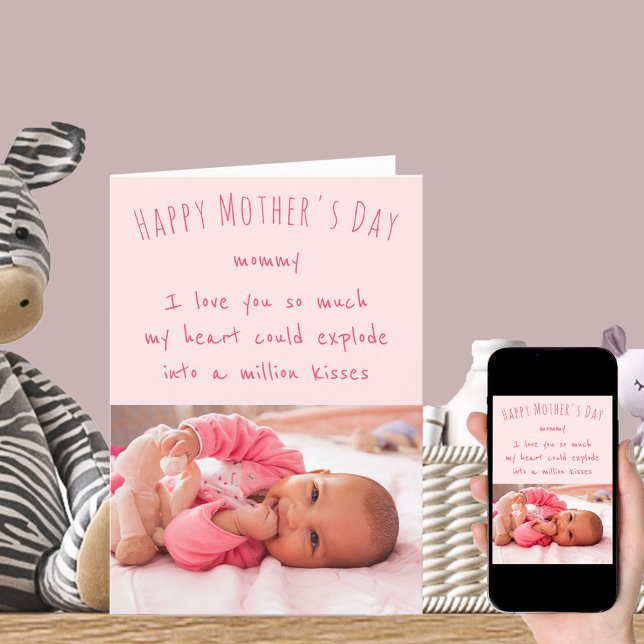 Carte Photo et mignon texte Pink Happy Mothers Day (Créateur téléchargé)