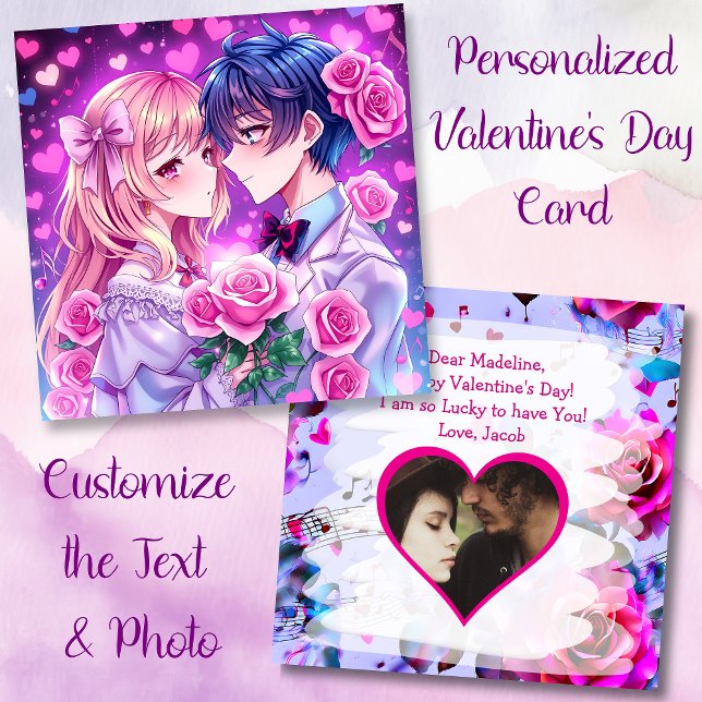 Carte Photo et texte personnalisés Anime Saint-Valentin (Créateur téléchargé)