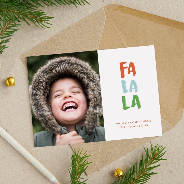 Carte photo Fa La La Holiday (Hand lettered watercolor Fa La La photo holiday Christmas card.)