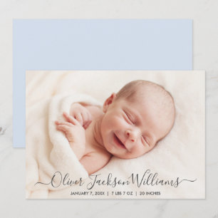 Carte photo Faire-part de naissance bleu poudre