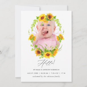 Carte photo Faire-part de naissance Boho Sunflower