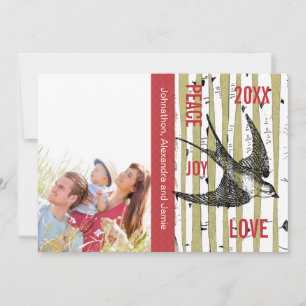 Carte Photo famille Birch Tree Oiseaux Vintages