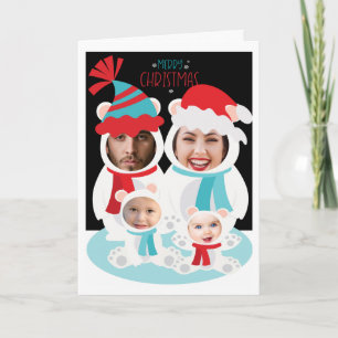 Carte Photo Famille d'ours polaires de Noël personnalisé