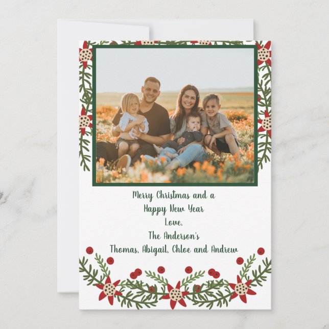 Carte Photo Famille Rouge Vert Noël (Devant)