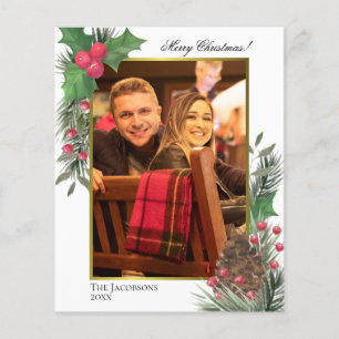 Carte photo Festive Holly & Pine BUDGET de Noël