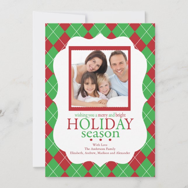 Carte photo Festive Red & Green Jacquard Holiday (Devant)