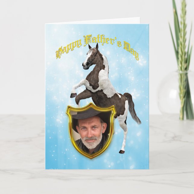 Carte photo Fête des pères avec cheval d'élevage (Devant)