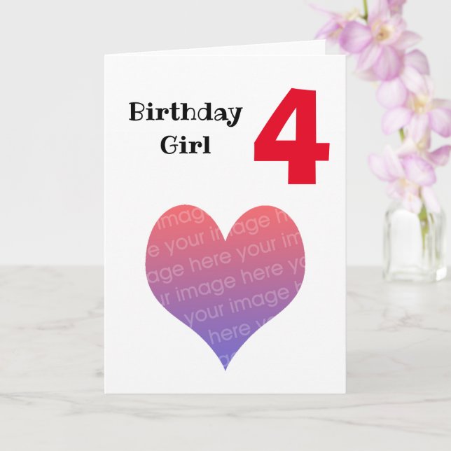 Carte Photo fille anniversaire personnalisée (âge 4) (Orchidée)