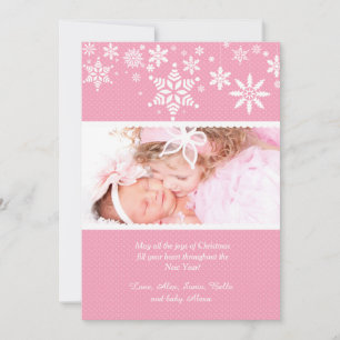Carte Photo Flocons de Neige Roses Hivernaux