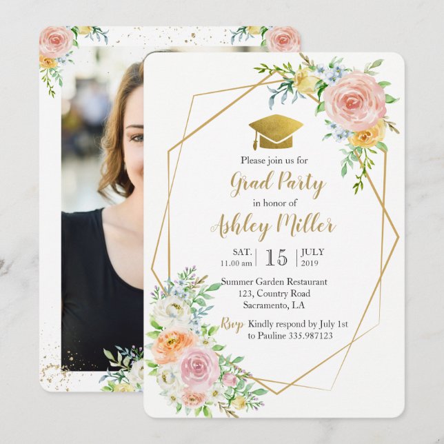 Carte photo floral aquarelle (Devant / Derrière)