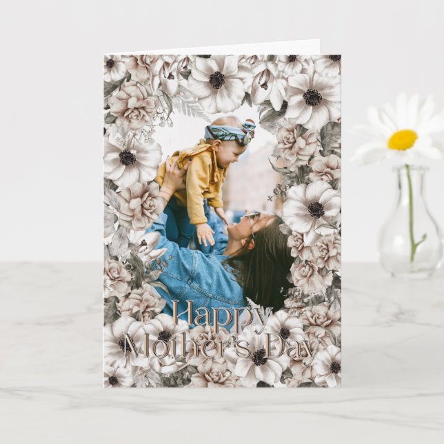Carte Photo Floral Blanc Fête des Mères (Petite plante)