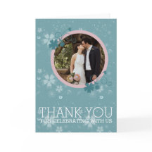 Carte photo floral bleu d'hiver de Merci de