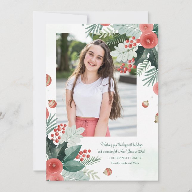 Carte photo Floral de vacances Watercolor (Devant)