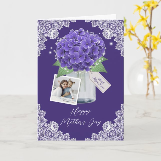 Carte Photo Florale mignonne violet Joyeuse fête des mèr (Fleur jaune)