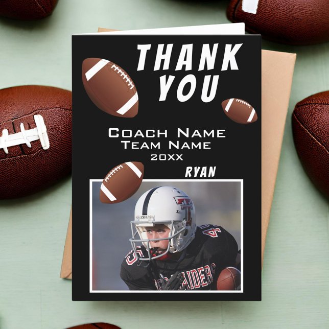Carte photo Football Américain Noir Merci Coach (Créateur téléchargé)